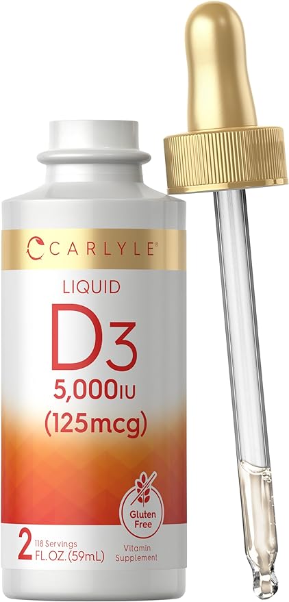 Carlyle Liquid Vitamin D3 | 5000 IU (125 mcg) | 2 oz | Vegetarian, Non-GMO, and Gluten Free Supplement | Vitamin D Liquid Drops for Adults