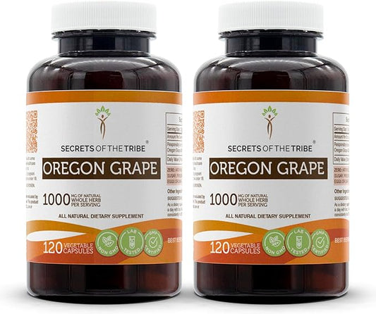 Secrets of the Tribe Oregon Grape 120 Capsules(2 pcs.), 1000 mg, Responsibly farmed Oregon Grape (Mahonia aquifolium) Dried Root (2x120 Capsules)