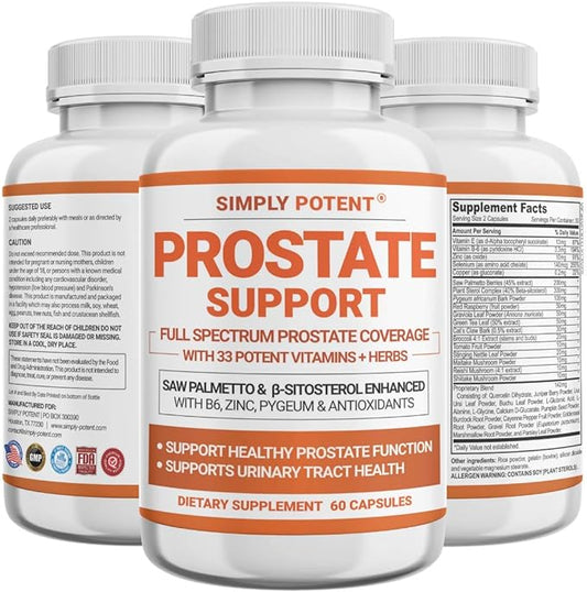 Prostate Supplements for Men, Saw Palmetto Prostate Health Support w/ 33 Vitamins & Herbs - Beta Sitosterol Plus B6, Selenium & Zinc for Healthy Urination Frequency & Flow & Proper Sleep (60 Capsules)