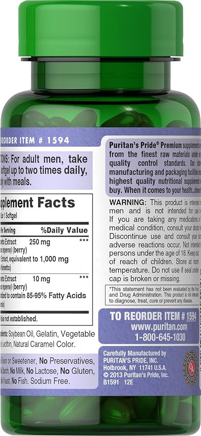 Puritan's Pride Saw Palmetto 250Mg, 90 Count - Packaging May Vary