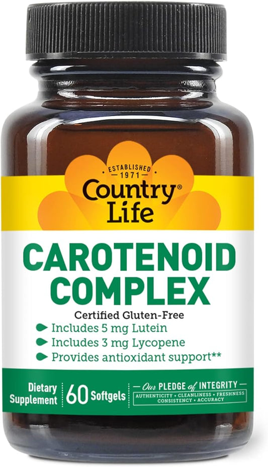 Country Life Carotenoid Complex with Lutein, Lycopene and Astaxanthin, 60 Softgels, Antioxidant Support