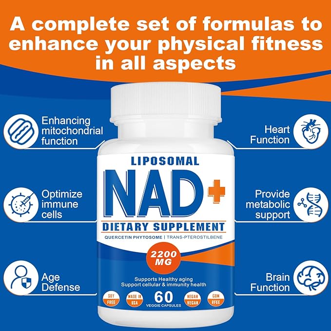 2200mg Liposomal Nad+Supplement,Nad Supplement with Resveratrol+Berberine,Nicotinamide Adenine Dinucleotide,Enhances Mitochondrial Function Old, Contributes to Heart Health, Anti-Aging 60 Capsules(2)