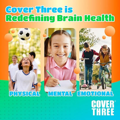 Cover Three Supplements for Kids Brain Supplement Smoothie, Omega 3 Liquid Childrens DHA Fish Oil, Health Kids Focus and Attention, Emotional Support, 20 Pouches, Pack 6