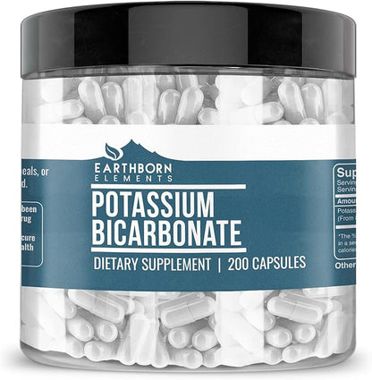 Earthborn Elements Potassium Bicarbonate 200 Capsules, Pure & Undiluted, No Additives