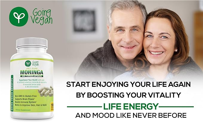 Moringa Capsules, 180 Vegan Pure Oleifera Leaf Powder Pills, 1200mg Per Serving, Non-GMO and Gluten-Free Supplement, 3 Months Supply, Immune System Support, Metabolism and Energy Booster