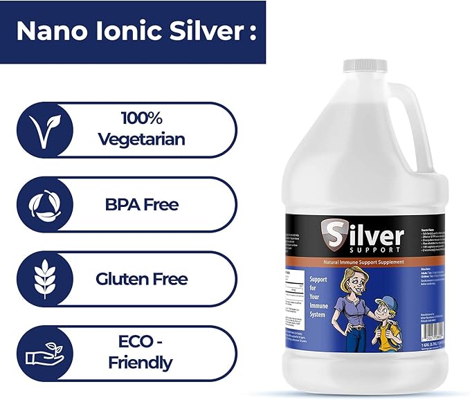 Nano Ionic Silver Technology (1 gallon) with Cutting-Edge 10 ppm - Liquid Immune Booster for Kids, Pets & Adults Enhances Wellness