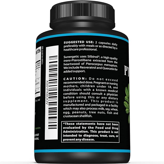 Premium Pterostilbene Supplement – Pterostilbene with Resveratrol & Quercetin – Supports Healthy Aging – Natural Source Pterostilbene 100mg per Serving – 60 Capsules