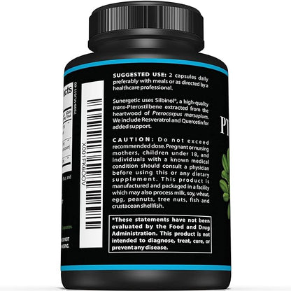 Premium Pterostilbene Supplement – Pterostilbene with Resveratrol & Quercetin – Supports Healthy Aging – Natural Source Pterostilbene 100mg per Serving – 60 Capsules