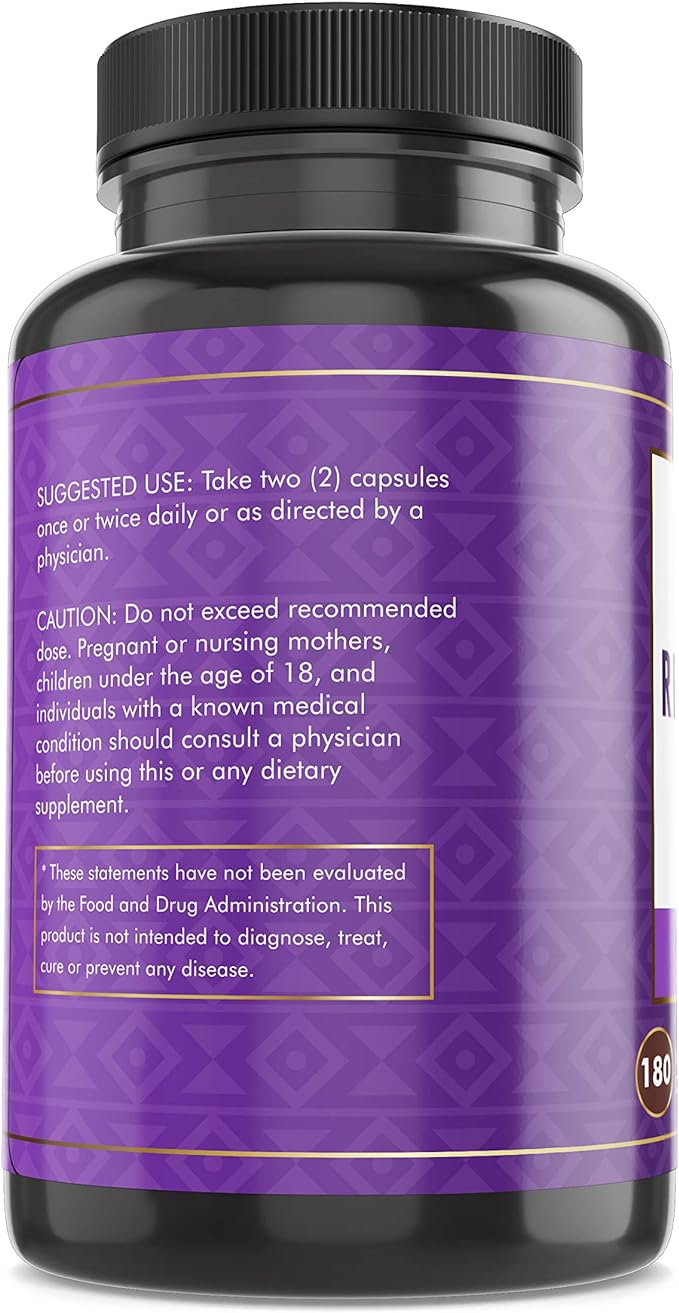 Trans-Resveratrol with Antioxidants 180 Capsules with Acai Berry, Grape Seed, and Green Tea Leaf Extract, 1450mg. Supports Cardiovascular Health and Immune System