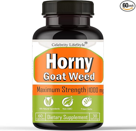 Celebrity LifeStyle Product Horny Goat Weed for Men and Women, Naturally Boost Health with Maca, Tongikat Ali, Tribulus terrestris L arginine and Ginseng Extract – 60 Pills USA Made