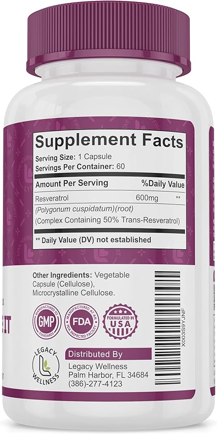 Legacy Wellness GRIN & Grape IT Resveratrol Supplement - Supports Healthy Aging, Skin, Immune, Digestive & Cardiovascular Systems, Brain, Joint Health - 600mg Trans-resveratrol Grape Extract Capsules