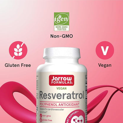 Jarrow Formulas Resveratrol 100 mg, Dietary Supplement, Antioxidant Support for Cardiovascular Function, 60 Veggie Capsules, 60 Day Supply