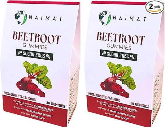 Naimat Sugar Free Beetroot Gummies Blood Pressure Support Supplements Hemoglobin Beets | Nitric Oxide Production Grapes Seed Pomegranate Extract & Non-GMO Beet Energy Vitamins Immunity 60 Chews