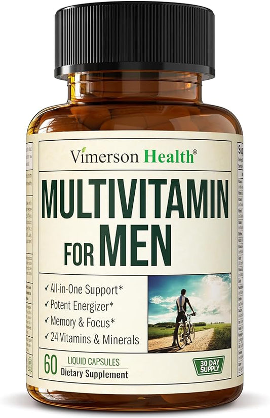 Multivitamin for Men - Daily Mens Multivitamins & Multiminerals Supplement for Energy, Focus, Performance. Mens Vitamins A, C, D, E & B12, Zinc, Calcium, Magnesium, Iron. Liquid Multivitamins Capsules