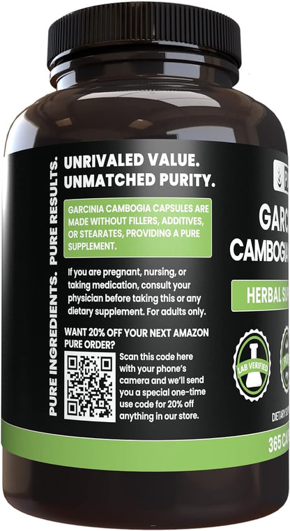 Pure Original Ingredients Garcinia Cambogia, No Magnesium or Rice Fillers, Always Pure, Lab Verified (365 Count)