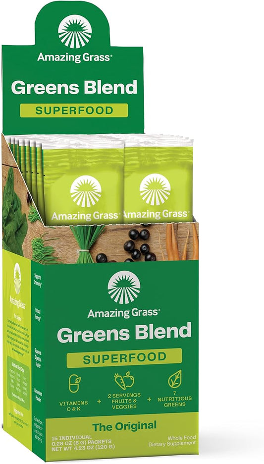 Amazing Grass Greens Superfood Powder: Greens Powder with Digestive Enzymes & Probiotics, Organic Spirulina, Chlorella, and Beet Root Powder, Original, 15 Servings