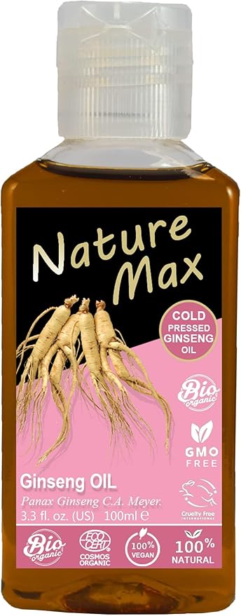 Nature Max Ginseng Oil Natural Undiluted Pure for Hair Skin Care & Food Cold Pressed Premium (1Pack = 3.38 oz / 100 ml) زيت جنسنج