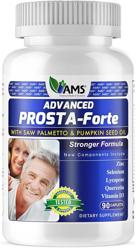 America Medic & Science Advanced Prosta-Forte (90 Caplets) | Prostate Supplement for Men | Dietary Pills with Saw Palmetto Extract, Vitamin D3, Zinc, and Pumpkin Seed Oil for Enhanced Prostate Health