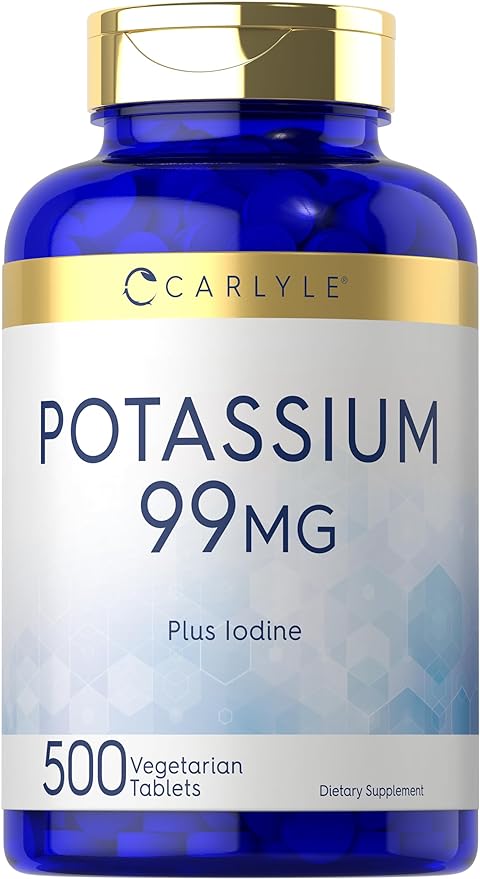 Carlyle Potassium 99mg | Plus Iodine | 500 Vegetarian Tablets | Non-GMO and Gluten Free Supplement