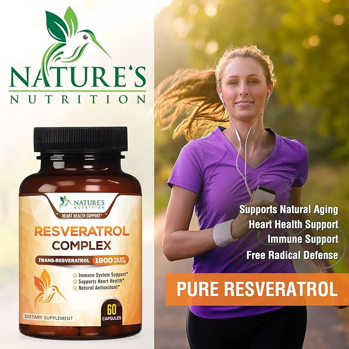 Resveratrol 1800mg Per Serving - Potent Antioxidants for Immune Support - Extra Strength Trans-Resveratrol Supplement Supports Healthy Aging & Heart Health - from Natural Polygonum Root - 60 Capsules