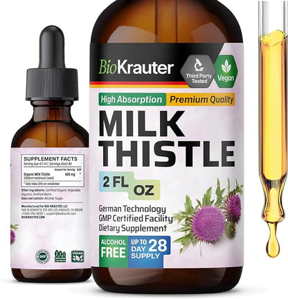 Milk Thistle Organic Tincture - Liver Cleanse, Detox & Repair Liquid Supplement- Silymarin Natural Extract - Vegan, Sugar & Alcohol-Free Liver Detox Drops 2 Fl. Oz.