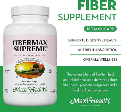 Maxi Fiber for Adults - Kosher Daily Fiber Supplement - 1500 mg Fiber Capsules for Men and Women with Psyllium Husk - Dietary Fiber Pills (180 Count)