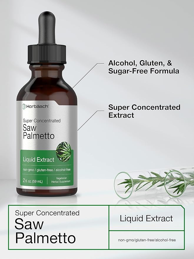 Horbäach Saw Palmetto Liquid Extract | 2 Fl Oz | Alcohol Free | Vegetarian, Non-GMO, Gluten Free Herb Supplement