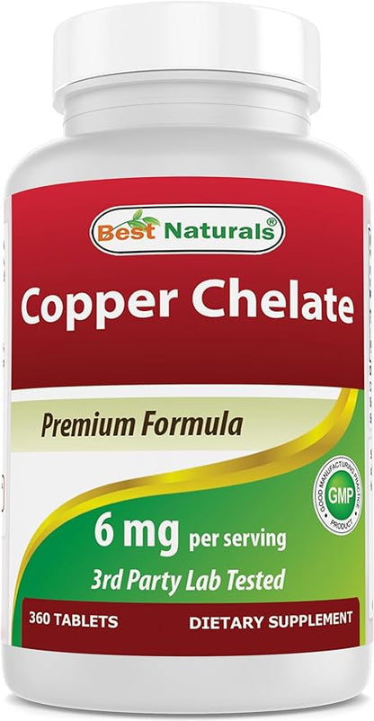 Best Naturals Copper Chelate 6 mg per Serving- 360 Tablets