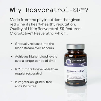 Quality of Life - Powerful Anti Aging - All Natural Formula Resveratrol SR - 30 Vegicaps