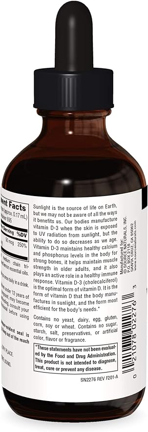 Source Naturals Vitamin D-3 Liquid Drops 2000 iu Supports Bone & Immune Health - 4 Fluid oz