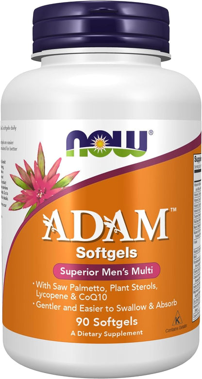 NOW Supplements, ADAM™ Men's Multivitamin with Saw Palmetto, Plant Sterols, Lycopene & CoQ10, 90 Softgels