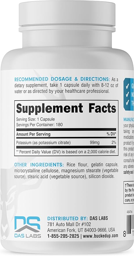 Bucked Up Potassium Citrate 99mg Per Serving, Bucked Up Essentials (180 Servings, 180 Capsules)