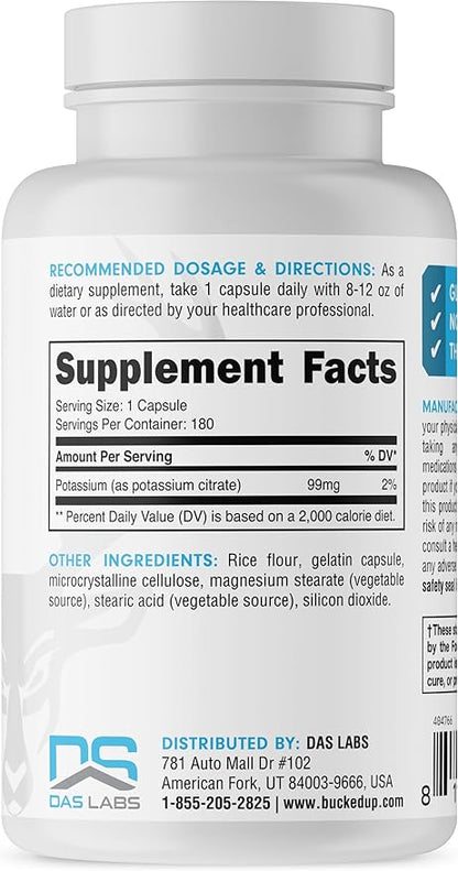 Bucked Up Potassium Citrate 99mg Per Serving, Bucked Up Essentials (180 Servings, 180 Capsules)