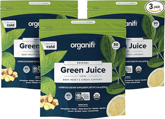 Organifi Green Juice - Organic Superfood Powder - 90-Day Supply - Organic Vegan Greens - Helps Decrease Cortisol - Provides Better Response to Stress - Supports Weight Control - Total Body Wellness