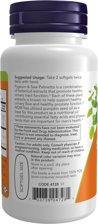 NOW Supplements, Pygeum & Saw Palmetto with Pumpkin Seed Oil, Men's Health*, 60 Softgels