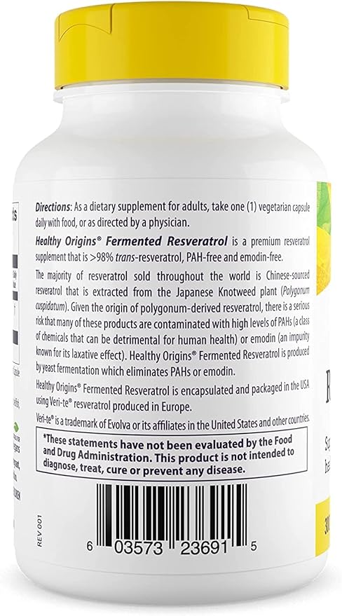 Healthy Origins Resveratrol (Trans-Resveratrol), 300 mg - European Resveratrol Nutritional Supplements - Vegan, Non-GMO & Gluten-Free Antioxidant Supplement - 60 Veggie Capsules