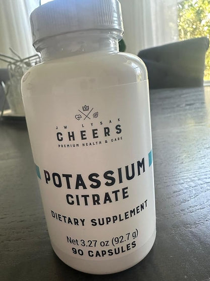 Cheers Potassium Citrate, 20% Daily Value, 316 mg per Capsule, 90 Capsules, Vegan Potassium Supplement for Adults, Natural Mineral Electrolyte