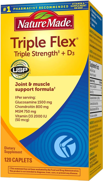 Nature Made TripleFlex Triple Strength Caplets with Vitamin D3, 120 Count for Joint Support