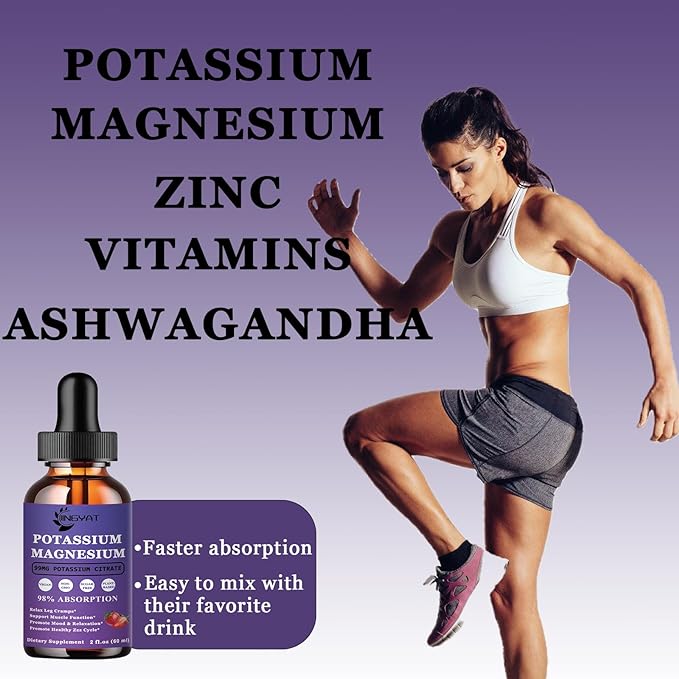 Potassium Magnesium Supplement Liquid Drops - Non-GMO & Gluten Free - High Absorption Magnesium Complex Potassium Citrate 99mg, Zinc, Vitamins C, D3, Complex B for Bone, Heart, Muscle & Nerve