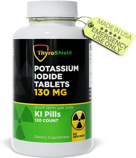 Potassium Iodide Tablets - 130mg Iodine Tablets for Radiation Exposure | USA Made Nuclear Fallout Pills KI Pills YODO Naciente 120 Tablets, 1 Pack)