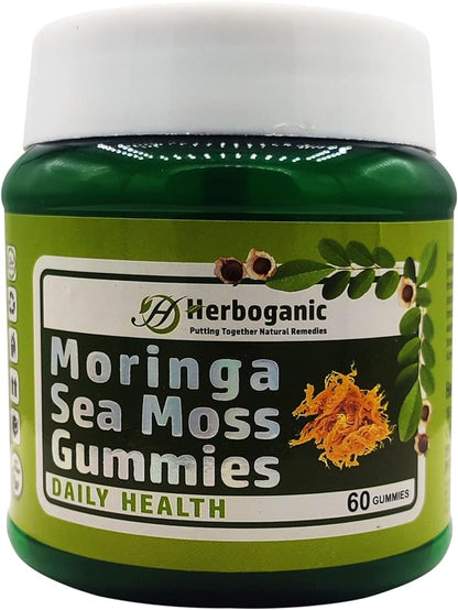 Moringa Sea Moss Gummies - Amazing Superfood Green Supplement with Fiber, Immune Support, and Moringa Leaf Powder Extract - Supplement 60 Count.