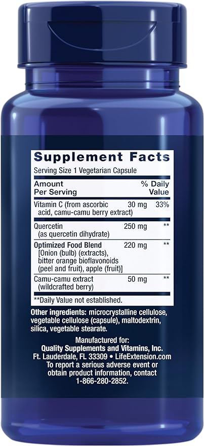 Life Extension Optimized Quercetin 250mg with Vitamin C & Camu-Camu - 60 Capsules and Zinc Caps 50mg - 90 Vegetarian Capsules