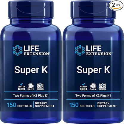 Life Extension Super K, 150 Softgels (Pack of 2) with Vitamin K1 and K2 Supplement