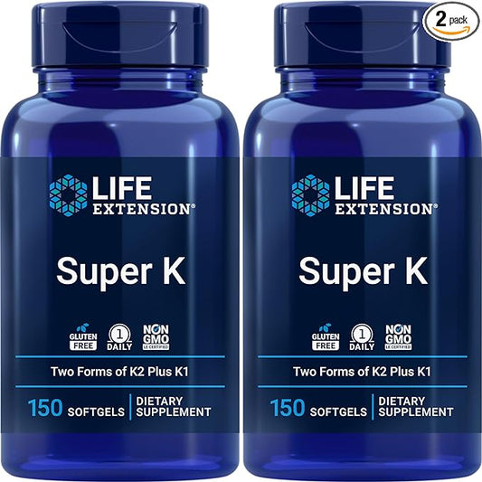 Life Extension Super K, 150 Softgels (Pack of 2) with Vitamin K1 and K2 Supplement