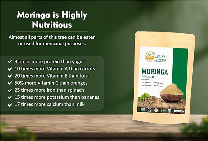 Moringa Powder Organic Leaves oleifera Pure Premium Indian Powder Natural Fresh Morning Drink Vitamins in Antioxidants and Immune Vitamin Superfoods 5.3oz Pack