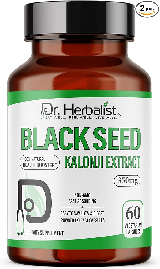 Dr. Herbalist Black Seed Extractl 350mg - 60 Capsules | Non-GMO | High Potency Aids in Digestive Health, Immune Support