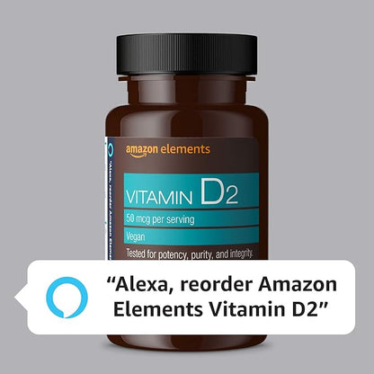 Amazon Elements Vitamin D2 2000 IU, Vegan, 65 Capsules, Supports Strong Bones and Immune Health, 2 Month Supply (Packaging May Vary) (Pack of 2)