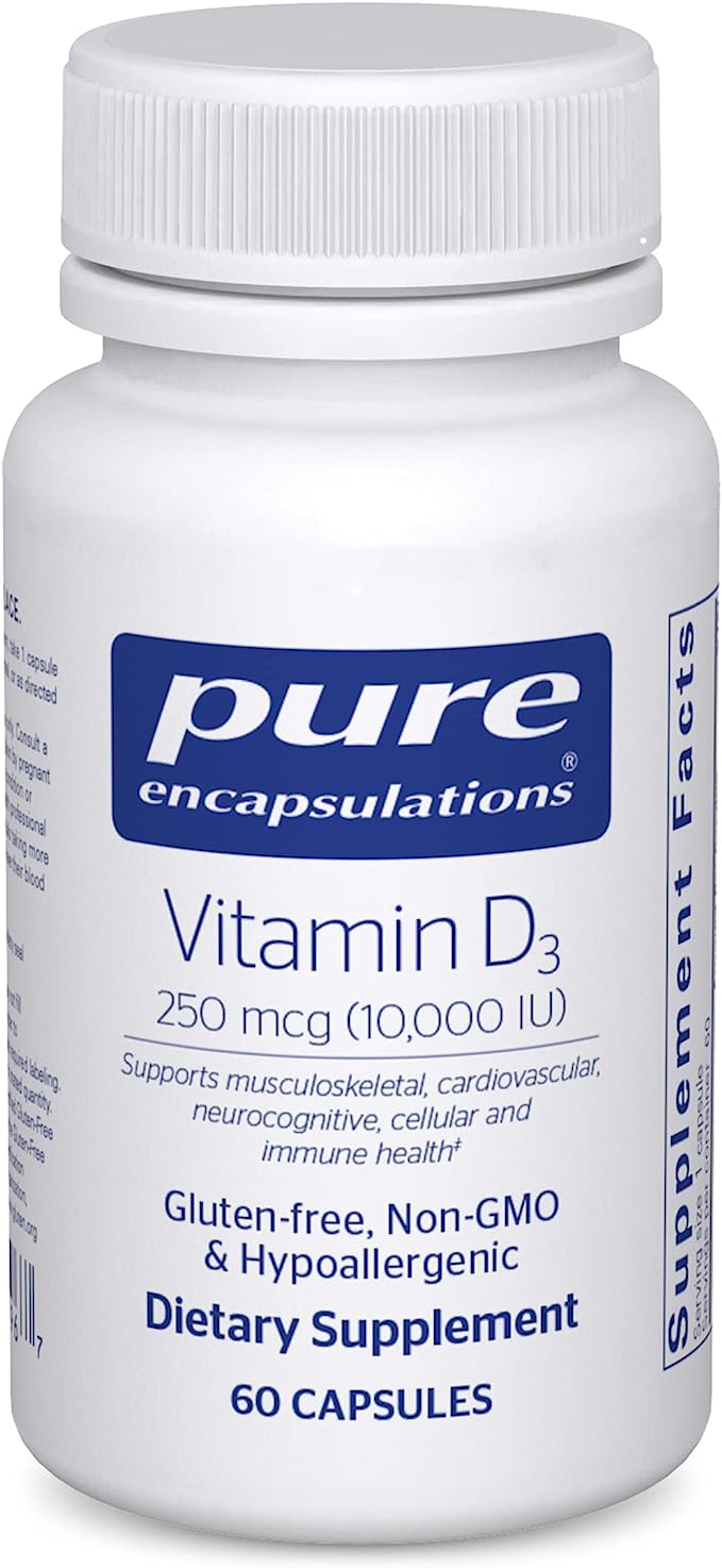 Pure Encapsulations Vitamin D3 250 mcg (10,000 IU) - Supplement to Support Bone, Joint, Breast, Heart, Colon & Immune Health - with Premium Vitamin D - 60 Capsules