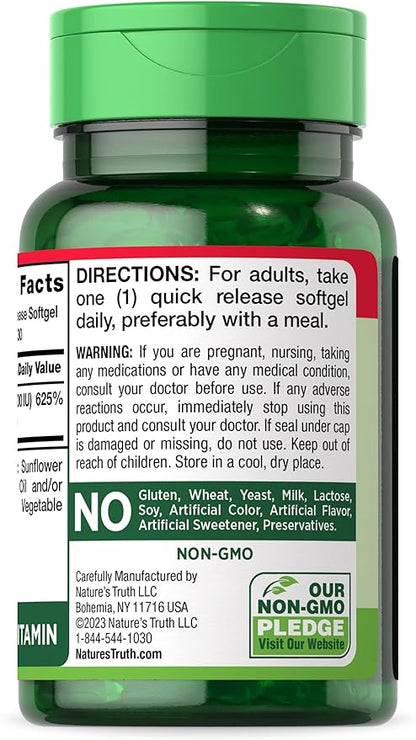 Nature's Truth Vitamin D3 5000 IU Softgels 130 Count | High Potency Vitamin D | Non-GMO, Gluten Free