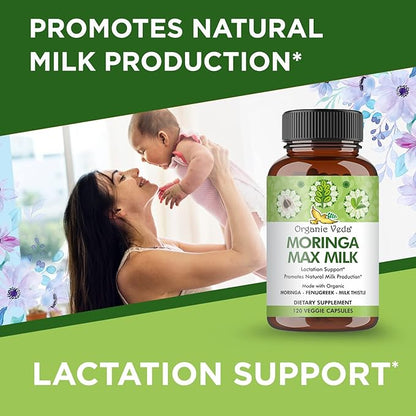 Organic Veda Moringa Max Milk Lactation Supplement - Moringa Lactation Support with Long Pepper, Fennel Seeds & Milk Thistle Extract - Promotes Natural Milk Production - Vegan, Non-GMO - 120 Count